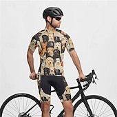 cheap Men&#039;s Clothing Sets-Men&#039;s Cycling Jersey with Shorts Dog Short Sleeve Bike Clothing Suit with 3 Rear Pockets Mountain Bike MTB Road Bike Cycling Front Zipper Sweat wicking Comfortable Breathable Sports Black Yellow Dark