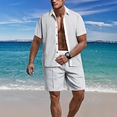 economico Set di camicie basic da uomo-Per uomo Camicia a cialda 2 pezzi Completo di camicia Set estivo Set abbinati Maglietta informale Liscio Da mare Giornaliero Nero Bianco Rosso Verde Manica corta Colletto Estate Abbigliamento