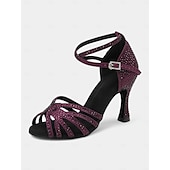 abordables Chaussures de danses latines-sandales de danse latine avec bride à la cheville et accents de strass violets – design élégant pour la danse latine et les événements spéciaux