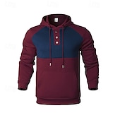 economico felpe con cappuccio da uomo di base-Per uomo Felpa con cappuccio Nero Vino Blu marino Cachi Grigio Con cappuccio Color Block Collage Tasche Sportivo Giornaliero Per eventi Poliestere Streetwear Essenziale Informale Autunno Inverno
