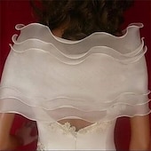 abordables Boléros de Mariage-châle de mariage blanc élégant fleur multicouche tulle châle enveloppe de mariage mousseline de soie de mariée, 90 cm