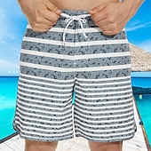 baratos shorts de natação masculinos-Homens Roupa de banho Bermuda de Surf Shorts de Natação Calção Justo de Natação Riscas Estampas Abstratas Secagem Rápida Respirável Com Cordão Cintura elástica Férias Praia Havaiana Casual Azul Lago