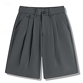 baratos Calças de Vestir Curtas-Homens Calção Shorts sociais Pregueado Cintura elástica Perna reta Tecido Conforto Sem Ferro Comprimento do joelho Escritório O negócio Diário Moda Roupa de rua Preto Marron