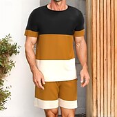 economico Set di magliette stampate da uomo-Per uomo A righe 2 pezzi Set di magliette Top estivi Manica Corta Pantaloni corti Girocollo Canotta sportiva Casual All&#039;aperto Vacanza Sport Stampa 3D Estate Marrone