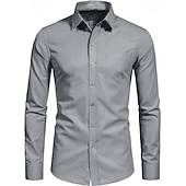  Camisa Casual Clássica Masculina Trajes de Recepção Ajuste Padrão Manga Longa Lapela Cor Sólida Poliéster Preto Azul Céu Cinza 2025