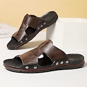 abordables Sandales habillées-sandales décontractées à enfiler en cuir jaune pour hommes avec détails cloutés, chaussures d&#039;extérieur confortables pour l&#039;été