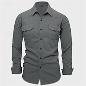 preiswerte Arbeitshemden für Herren-Herren Hemd Sommerhemd Lässiges Hemd Knopfhemd Schwarz Kaki Armeegrün Grau Langarm Glatt Kargen Urlaub Festtage Tasche Bekleidung Polyester Modisch Brautkleider schlicht Komfortabel
