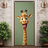tanie Okładki drzwi-Zabawne Zwierzęta Dekoracje Drzwi Pokrycia Drzwi Giraffe Gobelin Zasłona Drzwi Dekoracja Tło Wewnątrz/Zewnątrz Baner Drzwi dla Domku Wiejskiego