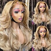 voordelige Pruiken van echt haar, met kanten voorzijde-Onverwerkt maagd haar 5x5 Sluiting 4x13 Sluiting Pruik Gratis deel Braziliaans haar Golvend Blond Pruik 130% 150% Haardichtheid met babyhaar Ombre-haar Haar met highlights / balayage lijmloze