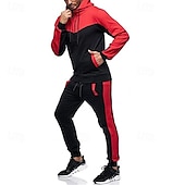 cheap Men&#039;s Tracksuit &amp; Hoodie-Men&#039;s Workout Set Tracksuit Full Zip Hoodie Hoodie &amp; Pants Outfit Set Hoodie Hooded Outdoor Daily Sports Pocket Drawstring 2 Piece Color Block Black White Red Polyester Activewear Classic Casual