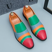 levne Poloformální-pánské vícebarevné patchworkové slip-on společenské boty – výrazné mokasíny inspirované vintage na večírky, jevištní představení a módní události