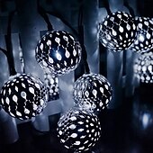 お買い得  ソーラーストリングライト-5m-20LED/6.5m-30LED 屋外ソーラーモロッコボールライトストリング 中庭 ガーデンフェンス バルコニーステップ フェスティバル ウェディング 雰囲気 装飾ライトストリング