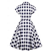 olcso Ruhák-Retró 1950-es Rockabilly Ruhák Swing ruha Kockás Jelmez Női Farsang Álarcos mulatság Hétköznapi viselet Lánybúcsú Felnőttek Ruha Hazatérő ruhák
