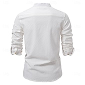 economico Camicie Popover da Uomo-Per uomo Camicia Camicia popover Camicia estiva Maglietta informale Camicia da spiaggia Camicia con bottoni Nero Bianco Albicocca Manica lunga Jacquard Tinta unita / tinta unita A fascia Da mare