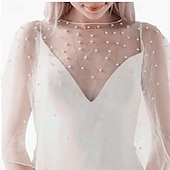 billige Brudesjaler-kvinners myk tyll brude skjerf kveldssjal bryllup wraps perle