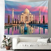 baratos tapeçaria de paisagem-Tapeçaria de Parede do Taj Mahal Paisagem Grande Tapeçaria Mural Decoração Fundo Fotográfico Cobertor Cortina Decoração para Casa Quarto Sala de Estar