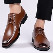 economico Formale-scarpe eleganti da uomo in similpelle marrone con design allacciato, eleganti calzature formali per ufficio, matrimoni ed eventi speciali