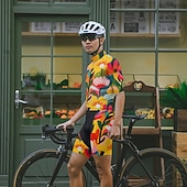 cheap Men&#039;s Clothing Sets-Men&#039;s Cycling Jersey with Shorts Floral Botanical Short Sleeve Bike Clothing Suit with 3 Rear Pockets Mountain Bike MTB Road Bike Cycling Front Zipper Sweat wicking Comfortable Breathable Sports