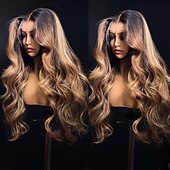 cheap Human Hair Lace Front Wigs-Brazilian virgin Hair Glueless Honey Blonde 5x5 Closure Wigs Ombre Highlighted Hair13x4 Lace Front Wig Pre-Plucked