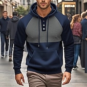 economico felpe con cappuccio da uomo di base-Per uomo Felpa con cappuccio Nero Vino Blu marino Cachi Grigio Con cappuccio Color Block Collage Tasche Sportivo Giornaliero Per eventi Poliestere Streetwear Essenziale Informale Autunno Inverno