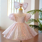 cheap Party Dresses-Kids Girls&#039; Party Dress Solid Color 3/4 Length Sleeve Performance Mesh Princess Sweet Mesh Mid-Calf Sheath Dress Tulle Dress Summer Spring Fall 4-12 Years Pink