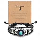 billiga Festtillbehör-multilayer constellation zodiac läder armband handgjorda vävda stjärntecken wrap armband armband för kvinnor män smycken födelsedagspresent