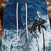 cheap Ocean Print-Men&#039;s Coconut Tree Ocean Tropical Plants Swim Trunks Swim Shorts Board Shorts Mid Waist Streetwear Hawaiian Vacation Holiday Beach Wear Side Pockets Mesh Lining Elastic Drawstring Waist Designer