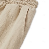 cheap Holiday-Men&#039;s Linen Pants Trousers Summer Pants Beach Pants Drawstring Elastic Waist Straight Leg Plain Comfort Breathable Casual Daily Holiday Fashion Classic Style Black White