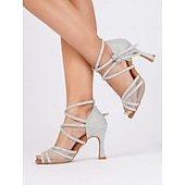 cheap Latin Shoes-Red Rhinestone-Studded Latin Dance Sandals with Buckle Detail – Perfect for Social Dance, Competitions, and Performances