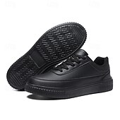 economico Casuale-sneakers da uomo in similpelle nera con suola ammortizzata, comodo design con lacci per un uso casual e quotidiano