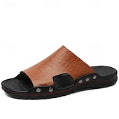 preiswerte Lässige Sandalen-lässige braune Slide-Sandalen für Herren mit Krokoprägung und strapazierfähiger Gummisohle – bequeme Outdoor-Schuhe für Sommer, Strand und Alltag