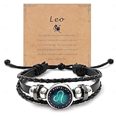 billiga Festtillbehör-multilayer constellation zodiac läder armband handgjorda vävda stjärntecken wrap armband armband för kvinnor män smycken födelsedagspresent