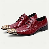 abordables Chaussures de Costume Élémentaires-Chaussures de ville en cuir rouge à motif crocodile premium avec embout doré tête de lion dorée – Chaussures formelles élégantes pour occasions spéciales