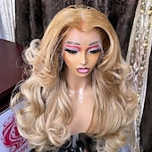 voordelige Pruiken van echt haar, met kanten voorzijde-Onverwerkt maagd haar 5x5 Sluiting 4x13 Sluiting Pruik Gratis deel Braziliaans haar Golvend Blond Pruik 130% 150% Haardichtheid met babyhaar Ombre-haar Haar met highlights / balayage lijmloze