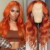 baratos Perucas de seda frontais de cabelo natural-Peruca de cabelo humano com renda frontal 13x4, cor ruiva, onda corporal, renda 12-28 polegadas, densidade 150%