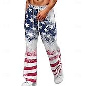 billiga Casual byxor med tryck för män-Herr Långbyxor Säckiga byxor Casual byxor Brett skaft Elastisk dragsko i midjan Amerikanska flaggan Patriotisk Utomhus Helgdag Strand Semester Hawaiisk Vit Oelastisk