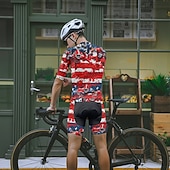 abordables Maillots pour hommes-Homme Maillot Velo Cyclisme Manche Courte Cyclisme Tee-shirt Maillot avec 3 poches arrière VTT Vélo tout terrain Respirable Séchage rapide Conception anatomique Mèche Rouge Kaki Drapeau National Des