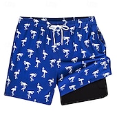 baratos calção de banho boxer masculino-Homens Calção Justo de Natação Shorts de Natação Bermuda de Surf Calças Com Cordão 2 em 1 Com bolsos Natação Surfe Praia Esportes Aquáticos Estampado Verão Primavera
