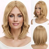 levne Syntetické trendy paruky-Syntetické paruky Bouncy Curl Velké vlny Asymentrický střih S ofinou na stroji Paruka 14&quot; Zlatavá Umělé vlasy Dámské Blonďatá