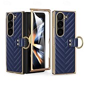 cheap Samsung Cases-Phone Case For Samsung Galaxy Z Fold 6 Z Fold 5 Z Fold 4 Z Fold 3 Back Cover Magnetic Support Wireless Charging Ring Buckle Retro PU Leather