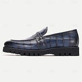 billiga Premium läder Loafers-loafers i äkta läder för män – krokodilpräglade slip-on klänningskor med robust sula för affärs- och högtidskläder