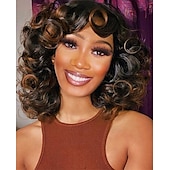 economico Parrucche trendy sintetiche-parrucche ricce per donne nere parrucche corte grandi e ricce per donne parrucca afro ondulata con frangia parrucche sintetiche naturali carine per donne afroamericane