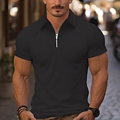 cheap Vacation-Men&#039;s Quarter Zip Polo Golf Shirt Daily Holiday Turndown Short Sleeve Fashion Basic Plain Spring &amp; Summer Regular Fit Light Blue Black White Pink Wine Navy Blue Quarter Zip Polo