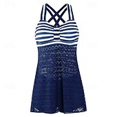 billiga One Pieces &amp; Tankinis-Dam Tankini Tvådelad baddräkt Spets Badkläder Rand Badkläder Svart Purpur Andningsfunktion Snabb tork Lättvikt Ärmlös - Simmning Surfing Strand Sommar Vår Plusstorlekar