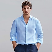 voordelige Heren Elite Overhemden-Voor heren Overhemd Effen Kleur Bruiloft Buiten Licht Blauw Lange mouw Overhemdkraag Zomer Lente Kleding Knop