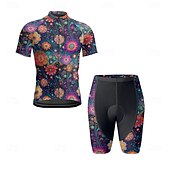 cheap Men&#039;s Clothing Sets-Men&#039;s Cycling Jersey with Shorts Floral Botanical Short Sleeve Bike Clothing Suit with 3 Rear Pockets Mountain Bike MTB Road Bike Cycling Front Zipper Sweat wicking Comfortable Breathable Sports