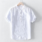 economico Casual da lavoro-Per uomo Camicia Camicia di lino Camicia popover Camicia casual Camicia di cotone Semplice Vacanza Streetwear Bianco Blu marino Azzurro cielo Verde Manica Corta Colletto alla coreana Estate
