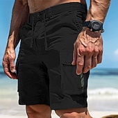 cheap Holiday-Men&#039;s Cargo Shorts Shorts Bermuda shorts Hiking Shorts Drawstring Elastic Waist Multi Pocket Color Block Plain Breathable Moisture Wicking Knee Length Outdoor Casual Running Sports Fashion Black Army
