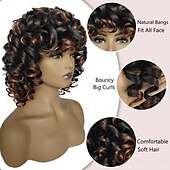 economico Parrucche trendy sintetiche-parrucche ricce per donne nere parrucche corte grandi e ricce per donne parrucca afro ondulata con frangia parrucche sintetiche naturali carine per donne afroamericane