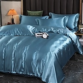 cheap Duvet Cover Sets-4 Pieces Satin Silk Bedding Set with Fitted Sheets Duvet Cover Sets Summer Solid Color Comforters Covers with 2 Pillowcases